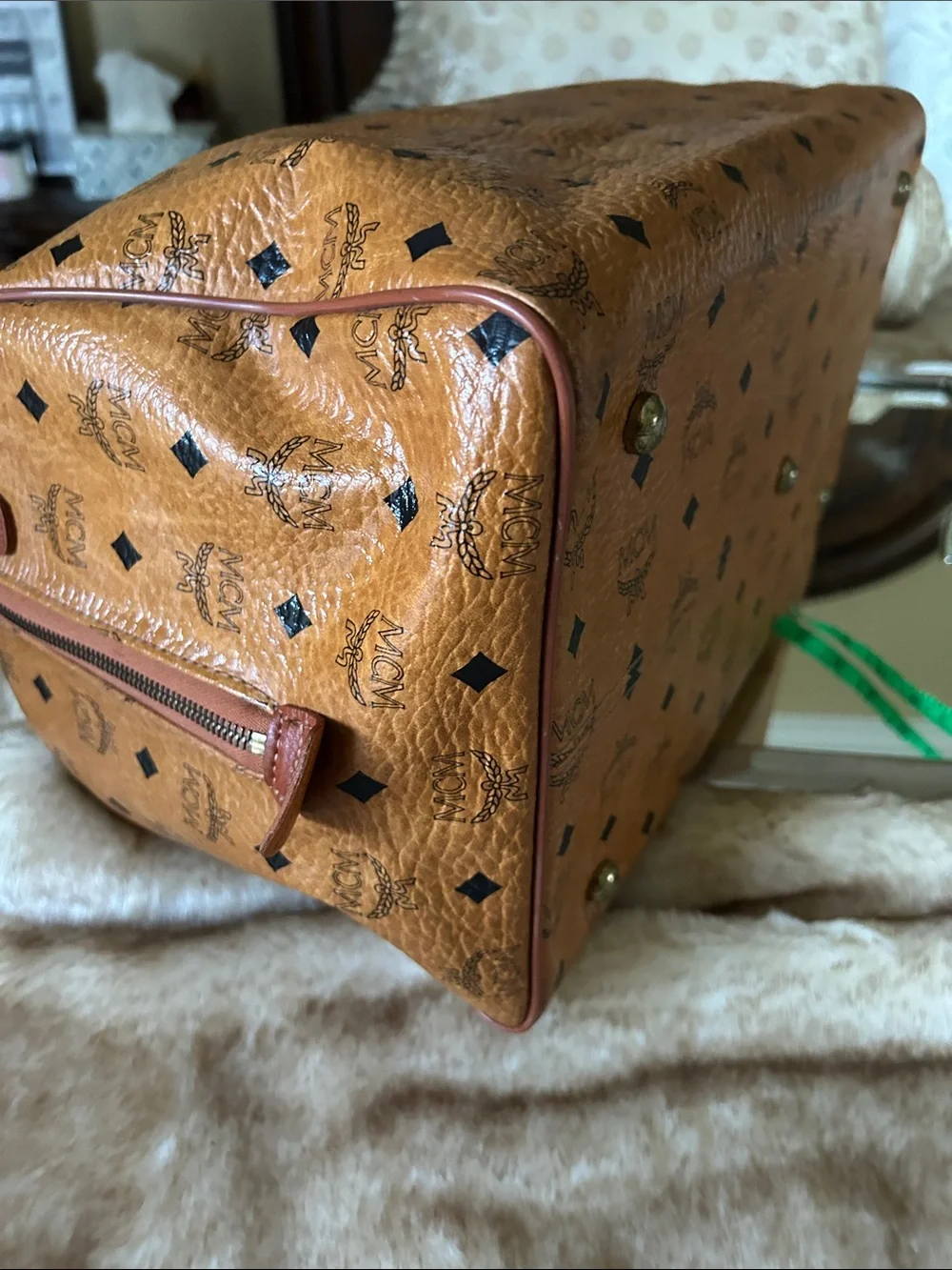 MCM Cognac Visetos Monogram Duffel with Tan Leather Trim EUC … comes with COA